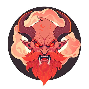 A logo of an ifrit demon head with an orange beard within a circle