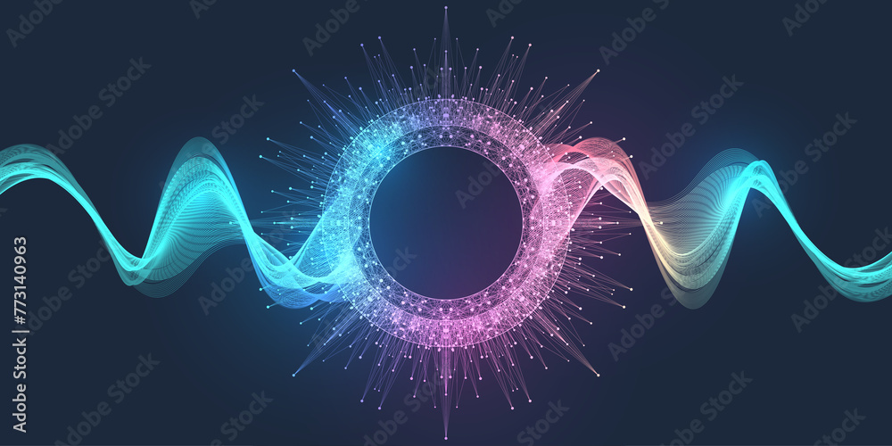Leinwandbilder Quantum Computing Idea Design Element Concept. Deep Learning Artificial Intelligence. Generative AI. Big Data Algorithms Visualization For Business, Science Presentation, Poster, Cover, Illustration