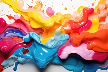 Colorful paint splashes on white background Abstract colorful background Liquid paint, AI-generated