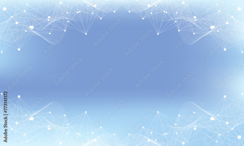 Poster Digits abstract background with connected line and dots, wave flow. Digital neural networks. Network and connection background for your presentation. Graphic polygonal background illustration.
