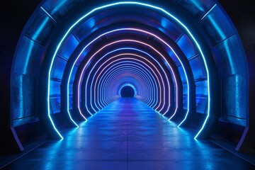 a tunnel with blue lights