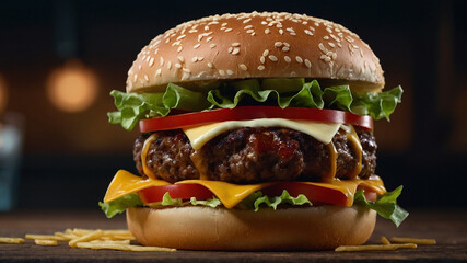 hamburger on a wooden table, hamburger photography, Cheeseburger, Bacon Cheeseburger, cheddar, gourmet, restaurant, gourmet, food