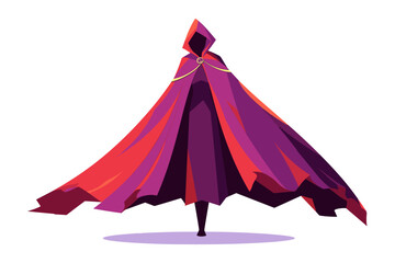 A dramatic illustration of a mysterious figure shrouded in a flowing purple cloak. Flat vector illustration