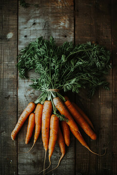 Photo of a bunch of carrots on a wood table
