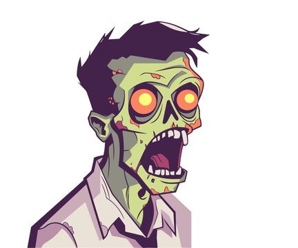 recommend clip art: A cartoon flat vector illustration of a green zombie with glowing yellow eyes. Creepy monster character. Happy Halloween holidays.