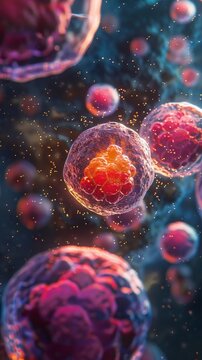 Precursor cells developing into beta cells, insulin production, bright field, detailed view