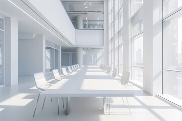 White interior of empty modern conference room with table