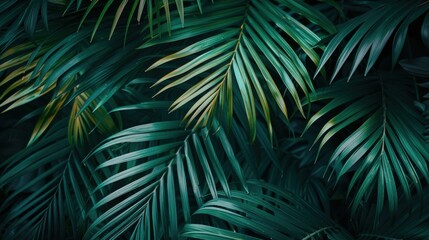 Aesthetic plant background of tropical palm leaves. Minimalistic green palm tree branches close-up for wallpaper and design.