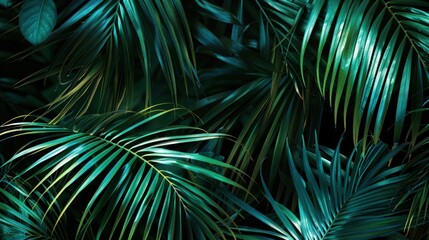 Aesthetic plant background of tropical palm leaves. Minimalistic green palm tree branches close-up for wallpaper and design.