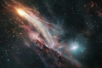 A comet travels through the space with bright tail - obrazy, fototapety, plakaty