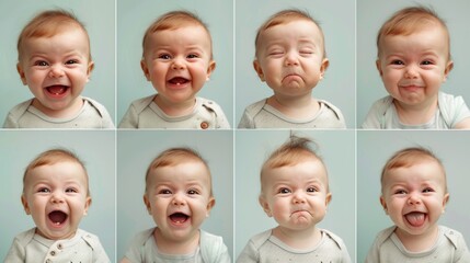 A series of pictures of a baby making a funny face