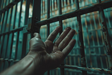 Obraz premium Human hand stretch out from prison bars