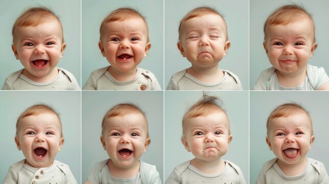A series of pictures of a baby making a funny face