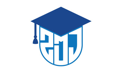 ZDJ initial letter academic logo design vector template. school college logo, university logo, graduation cap logo, institute logo, educational logo, library logo, teaching logo, book shop, varsity - obrazy, fototapety, plakaty
