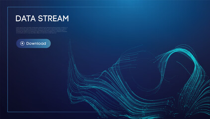 Data stream concept. Data visualization information flow. Blue technology background