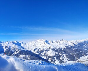 Fototapeta na wymiar Aerial view of snow covered mountain landscape