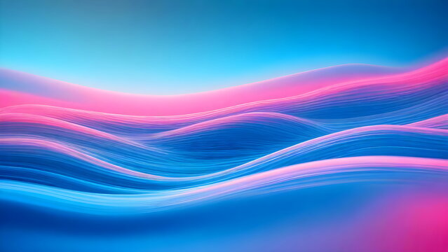 Abstract Landscape Art, Waves of Vibrant Blue and Pink