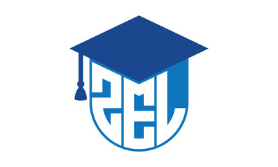 ZEL initial letter academic logo design vector template. school college logo, university logo, graduation cap logo, institute logo, educational logo, library logo, teaching logo, book shop, varsity - obrazy, fototapety, plakaty