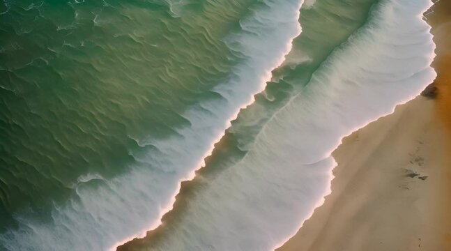 Aerial view of sandy beach and ocean with waves
