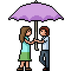 pixel art of romantic couple umbrella - 773146120