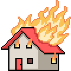 pixel art of house on fire - 773146179
