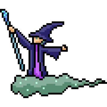 pixel art of wizard ride cloud