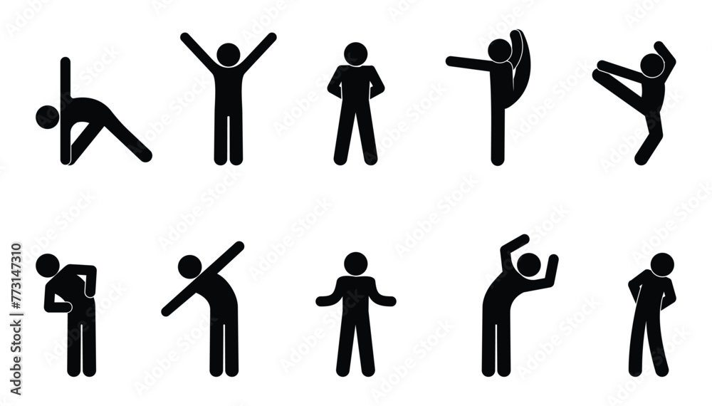 Wall mural stickman icon, gymnastics pose, stick figure, human silhouette