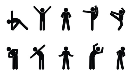 stickman icon, gymnastics pose, stick figure, human silhouette
