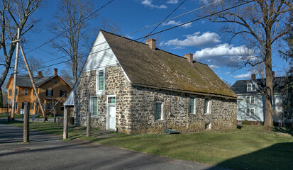 Fototapeta na wymiar historic traditional huguenot home in new paltz, new york (18th century dutch settlement) brick