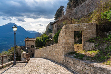 Scenic sight in Civitella del Tronto, beautiful village in the Province of Teramo, Abruzzo, Italy. - 773148382