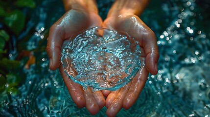 Hands holding water drop, top view, high resolution photography - obrazy, fototapety, plakaty