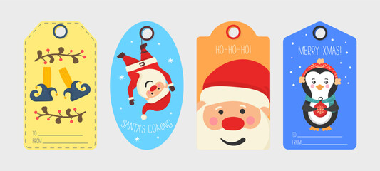 Obraz na płótnie Canvas Collection of gift tags and cards Merry Christmas and Happy New Year. Set of Christmas tag cute. Creative handmade textures for winter holidays. Vector illustration