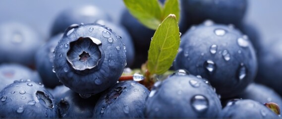blueberries background, close up of blueberries with water droplets on them, banner - obrazy, fototapety, plakaty