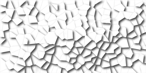 Abstract white paper cut shadows background realistic crumpled paper decoration textured with multi tiles mosaic seamless pattern. Quartz cream white Broken Stained Glass.3d shapes. - obrazy, fototapety, plakaty
