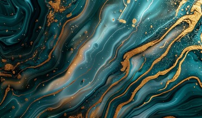 Teal and Gold Luxury Marbling Texture
