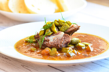 Znojemska, roasted beef, cucumber sauce, dumpling, traditional czech food