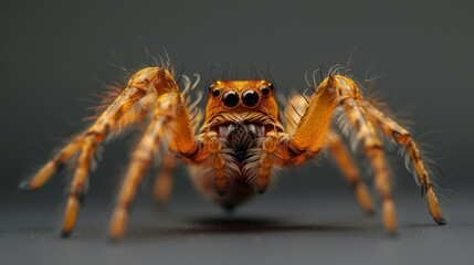 Closeup spider on a dark grey background. Dangerous insect.