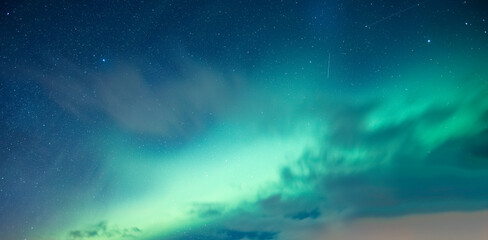 Aurora borealis, Northern lights glowing with starry in the night sky