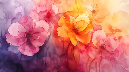 Abstract watercolor floral background with poppies. Vector illustration.
