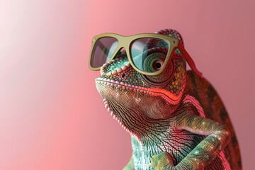 Chameleon with Sunglasses Colorful Artwork