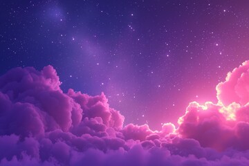 Dreamy Starry Sky Over Cotton Candy Clouds