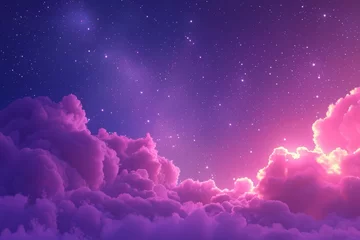 Photo sur Aluminium Violet Dreamy Starry Sky Over Cotton Candy Clouds