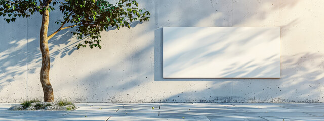 A white wall with a tree in the foreground