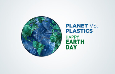 Planet vs. Plastics , Earth day 2024 concept 3d tree background. Ecology concept. Design with globe map drawing and leaves isolated on white background.  - obrazy, fototapety, plakaty