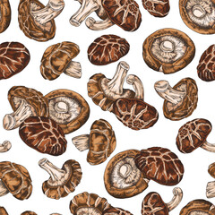 Vector pattern of shiitake mushroom for textile and paper design.