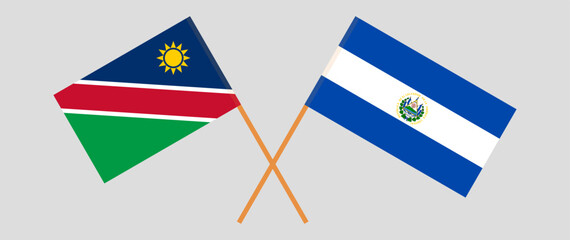 Crossed flags of Namibia and El Salvador. Official colors. Correct proportion