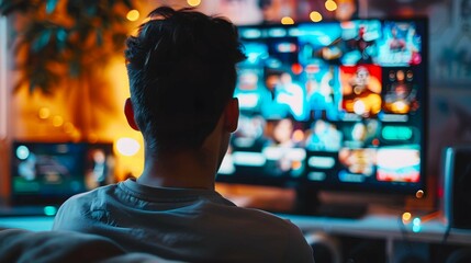 Person using a streaming service to watch movies and TV shows online, in the digital economy