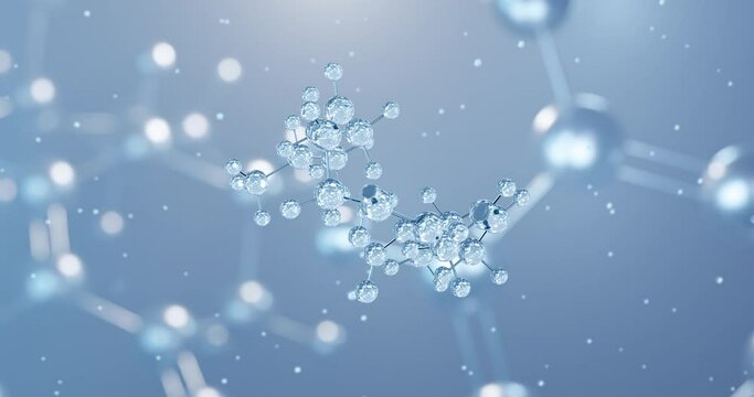 gamma-Linolenic acid, rotating 3D model of omega-6, seamless looped video, molecular structure with selective focus