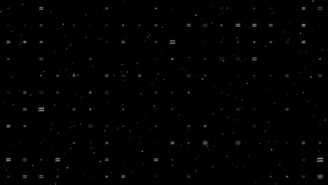 Template animation of evenly spaced zodiac aquarius symbols of different sizes and opacity. Animation of transparency and size. Seamless looped 4k animation on black background with stars