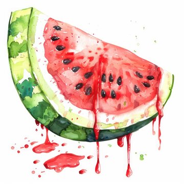 Single watermelon slice clipart watercolor illustration dripping with sweetness